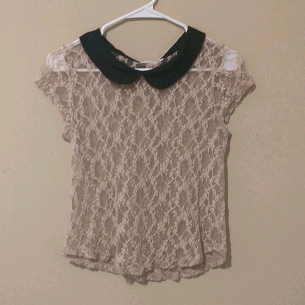 LUSH lace sheer peter pan collar blouse